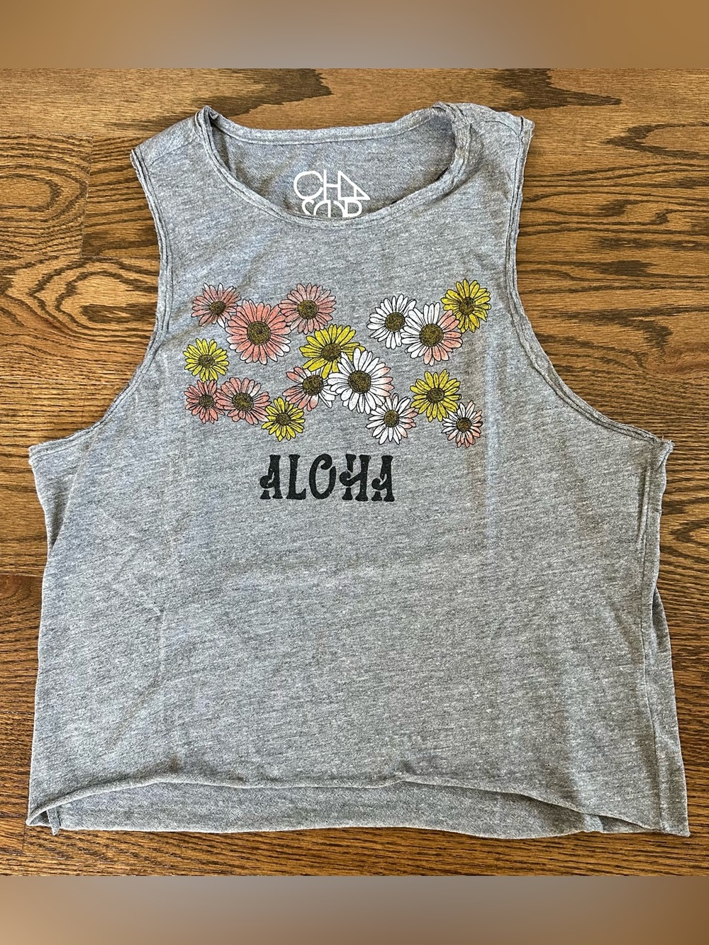 Chaser Aloha Cropped Tank in Grey, NWT
